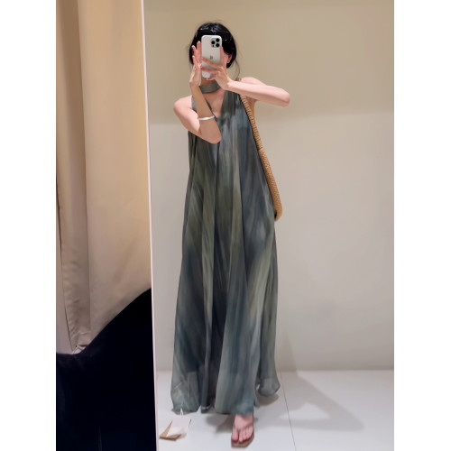 2025新款慵懶風法式藍色無袖吊帶連衣裙子女夏季海邊度假仙女長裙