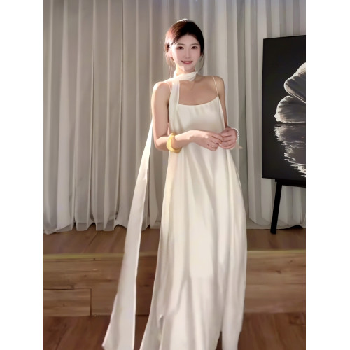 2025新款【朝露浣紗】簡約吊帶裙仙女風白色仙感連衣裙氣質性感裙