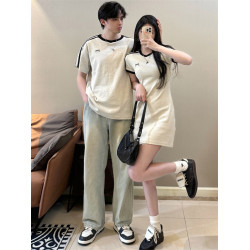 情侶裝夏裝一裙一衣設計感小衆潮牌短袖男t恤女裙子2024新款夏季