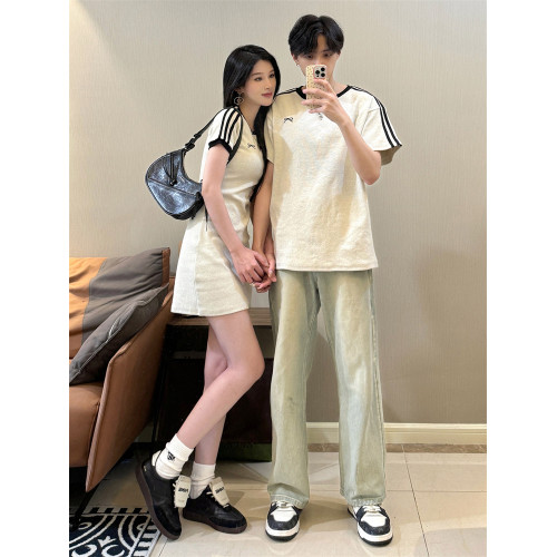 情侶裝夏裝一裙一衣設計感小衆潮牌短袖男t恤女裙子2024新款夏季