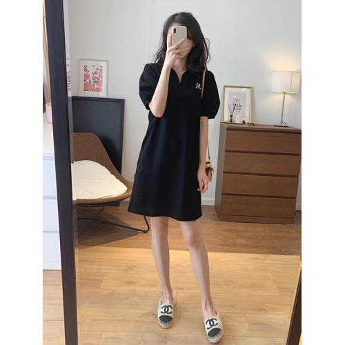 XZOXZO2025年夏季新款法式茶歇減齡寬松小黑裙休閒polo領連衣裙女