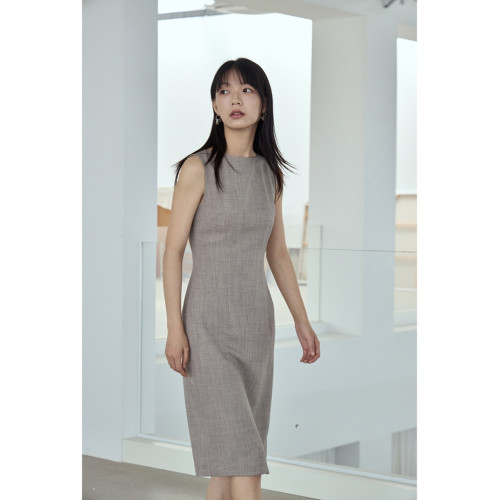 mytopbuyer/BNPS 經典無袖修身精裁連衣裙中裙灰色/粉棕色24新品
