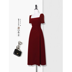 紅色連衣裙女法式赫本風高級訂婚禮服日常可穿小紅裙敬酒服春秋夏