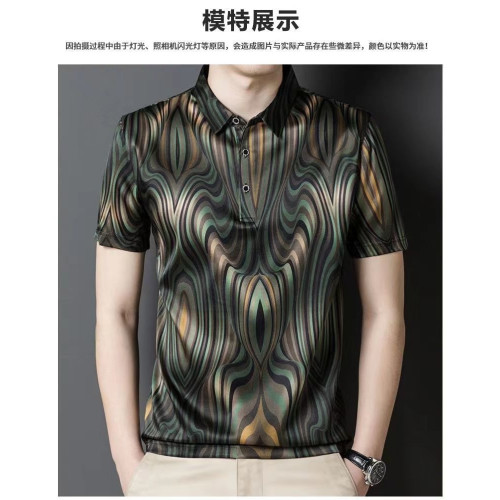 潮牌高檔短袖翻領polo衫男士修身條紋撞色歐貨男裝新款冰絲男t恤