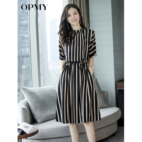 OPMY2025新款品牌高級奢華氣質真絲連衣裙女裝桑蠶絲裙子高級感