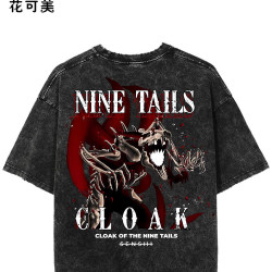 NINE TAILS CLOAK夏季美式復古潮牌男t恤純棉寬松短袖T恤情侶上衣