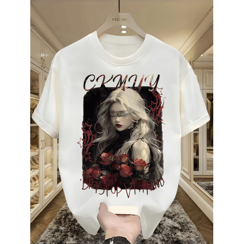 潮牌美式復古重磅純棉印花短袖t恤男裝夏季休閒寬鬆大碼顯瘦上衣