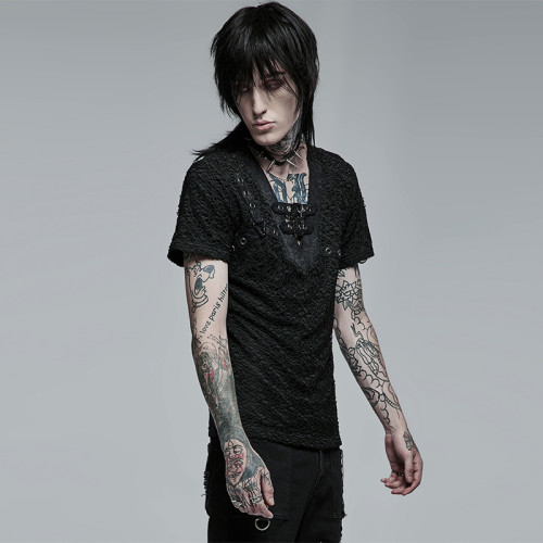 ╋魔歎╋PUNK RAVE搖滾ROCK哥特蒸汽龐克STEAM短袖V領男T恤 WT704
