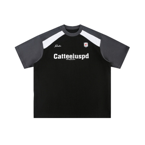 2025年新款CATTEE 美式重磅300g純棉運動拼色短袖男T恤夏季新款寬