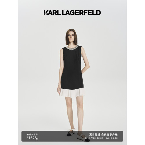 KARL LAGERFELD醋纖珍珠魚尾氣質連衣裙女流行新款禮服裙子老彿爺