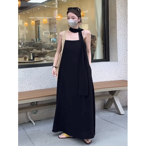 法式飄帶抹胸吊帶連衣裙女裝2025夏季新款高級感氣質寬松顯瘦長裙