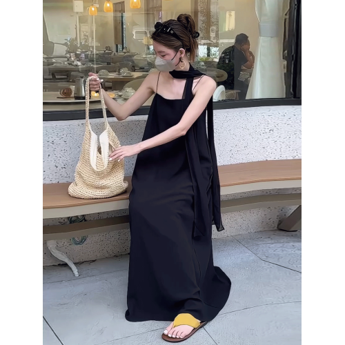 法式飄帶抹胸吊帶連衣裙女裝2025夏季新款高級感氣質寬松顯瘦長裙