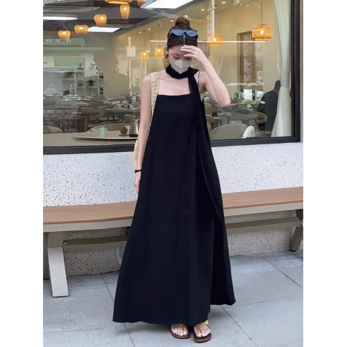 法式飄帶抹胸吊帶連衣裙女裝2025夏季新款高級感氣質寬松顯瘦長裙