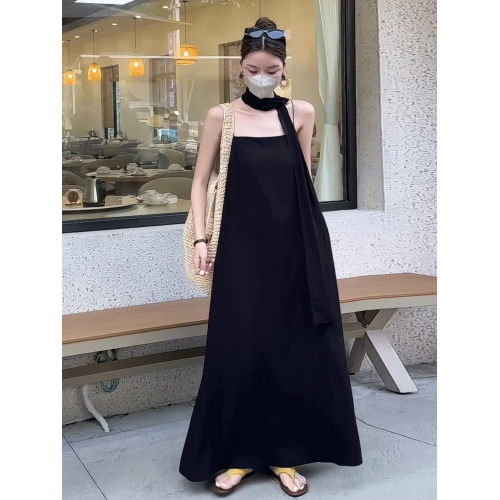 法式飄帶抹胸吊帶連衣裙女裝2025夏季新款高級感氣質寬松顯瘦長裙
