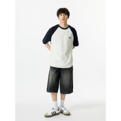 YOKE STUDIO 230g日系撞色拼接短袖男T恤復古cityboy夏季寬松tee