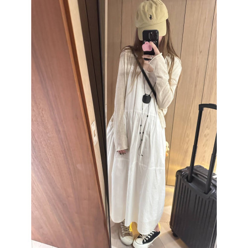 文藝巴洛克膚感白色無袖連衣裙女U領寬松A字吊帶裙白月光度假裙夏