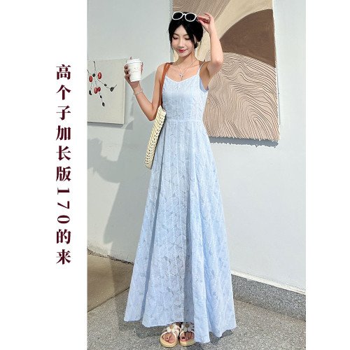 高個子加長版白色吊帶裙小衆不撞款連衣裙女夏季長裙到腳踝超長款