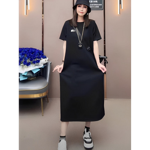 三宅褶皺純色連衣裙夏季時尚顯瘦高級感流蘇長裙彈力大碼女裝裙