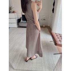 Masakiki七七 優雅顯瘦！T/C混紡面料~法式V領抽褶收腰無袖連衣裙