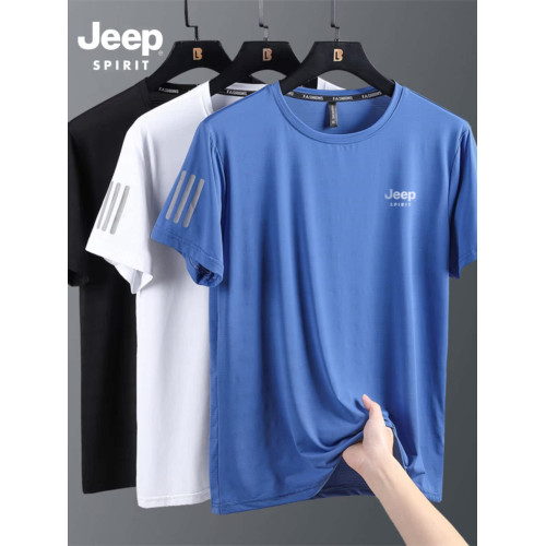 JEEP吉普速乾男t恤夏季薄款圓領寬松大碼戶外跑步網眼排汗體恤衫