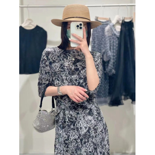法式真絲桑蠶絲碎花連衣裙歐洲站2025夏季新款韓系帶中長款裙子女