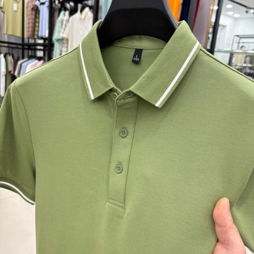 7A抗菌除蟎絲光棉純色短袖男T恤2025夏翻領男短袖中年短袖POLO衫