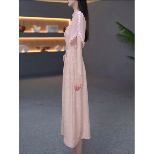 伊人的衣櫥新中式提花連衣裙女夏季2025新款優雅減齡輕奢過膝長裙