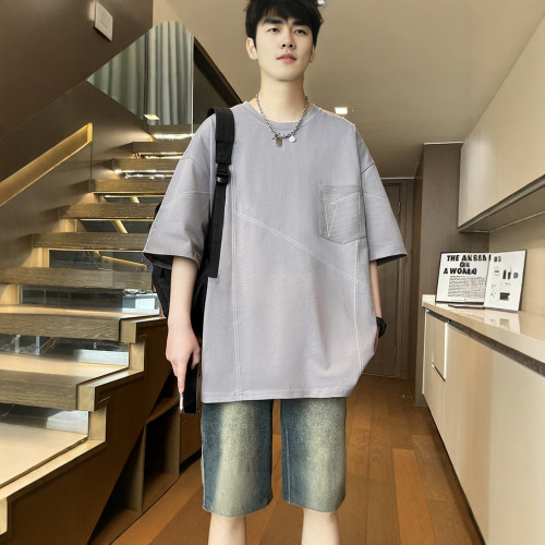 新款短袖男t恤男休閒潮牌夏季純棉學生男士夏季運動時尚百搭男生