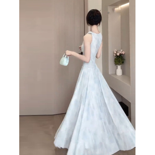 高個子172加長版夏季法式無袖扭結大擺連衣裙超好看絕美掐腰長裙