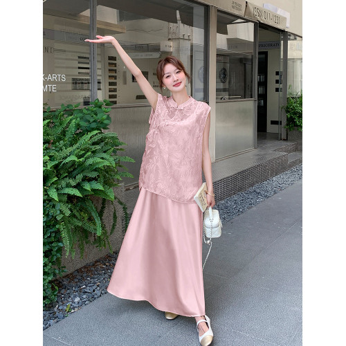提花新中式國風馬甲連衣裙套裝2025新款女夏爆款高級感千金兩件套