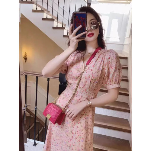 國際大牌聲瑪施2025夏新款真絲桑蠶絲連衣裙女優雅高級收腰中長裙