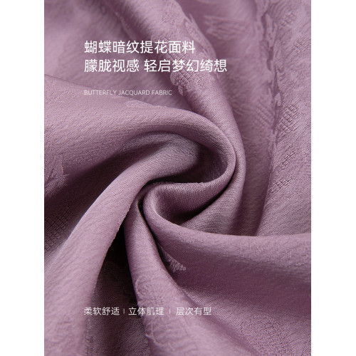沫晗依美新中式蝴蝶暗紋提花短袖連衣裙2025夏季新款氣質連衣裙女