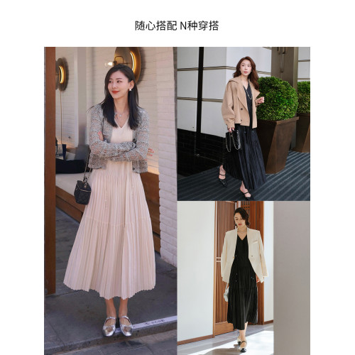 [溫柔白月光連衣裙]EP雅瑩夏季新款 提花壓褶V領白色連衣裙4113A