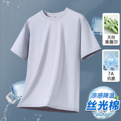 奧特萊斯萊賽爾天絲短袖T恤男夏季絲光棉男t恤抗菌純色冰絲體恤衫