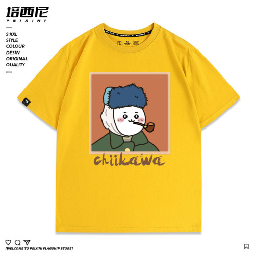 世界名畫烏薩奇聯動chiikawa潮牌青少年純棉夏季寬松短袖男T恤衫