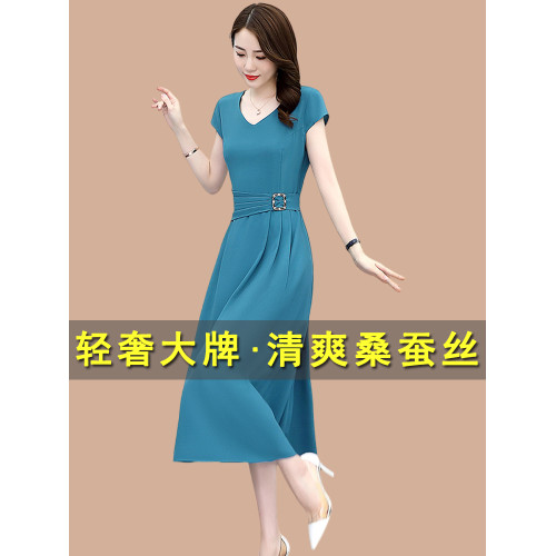 杭州大牌真絲連衣裙女夏2025新款十三行女裝上流社會氣質收腰減齡