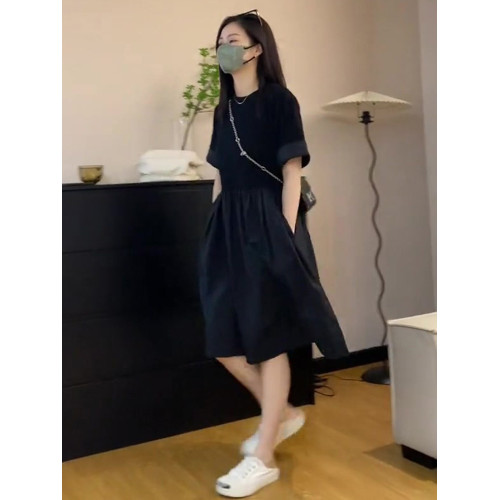 XZOXZO夏季新款茶歇寬松顯瘦小個子赫本風黑色連衣裙女小衆設計感