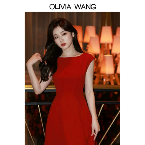 OLIVIA WANG“女神裙”法式顯瘦氣質禮服裙子日常醋酸白色連衣裙