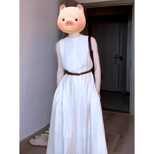 白月｜拜托鹿先生法式方領短袖修身彈力長款領証訂婚小禮服連衣裙