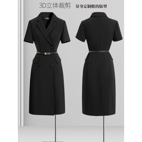 黑色西裝連衣裙中長款正式場合高級感職業通勤面試西服裙子女夏季