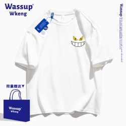 wassup聯名美式潮牌黑色純棉寬松短袖男t恤夏青少年學生半袖上衣