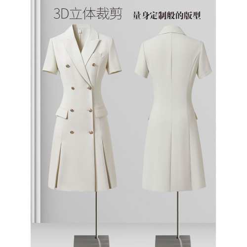高級感西裝連衣裙女夏季短袖職場通勤正式場合職業氣質白色西服裙