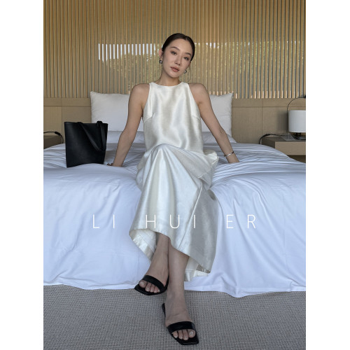 LiHuiEr李慧兒【簡霧】白色無袖連衣裙女夏法式輕奢高級感背心裙
