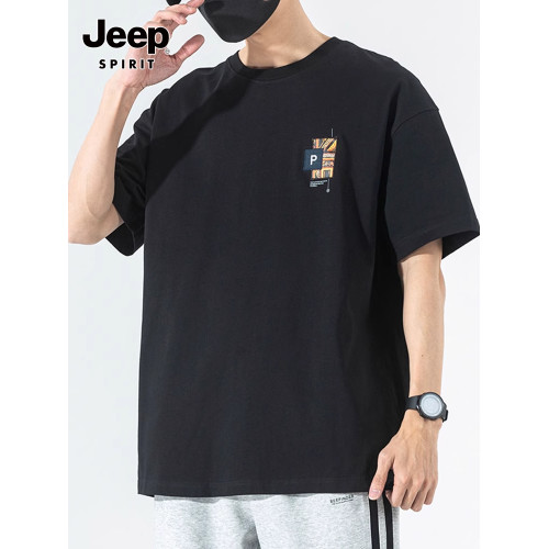 JEEP吉普夏季國潮民族風短袖男t恤純棉寬松大碼潮流薄款百搭上衣