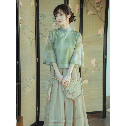 新中式禪意茶服旗袍兩件套日常改良漢服文藝國風顯瘦溫柔連衣裙夏