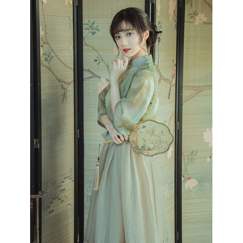 新中式禪意茶服旗袍兩件套日常改良漢服文藝國風顯瘦溫柔連衣裙夏