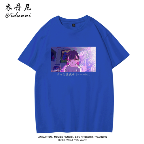 永遠是深夜有多好日系音樂二次元少女寬松夏季純棉短袖男T恤衣服