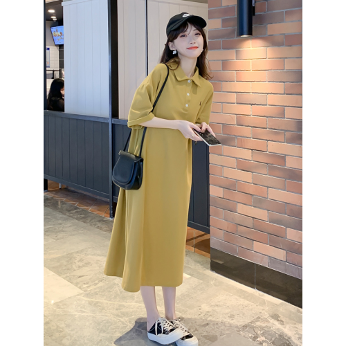 休閒純棉T恤裙子女2025夏季新款短袖大碼寬松顯瘦直筒polo連衣裙