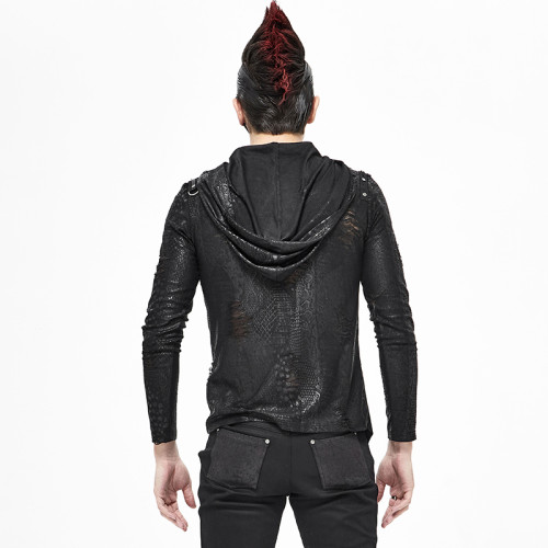 ╋魔歎╋DEVIL FASHION哥特賽博蒸汽龐克長袖連帽惡魔男T恤 TT164