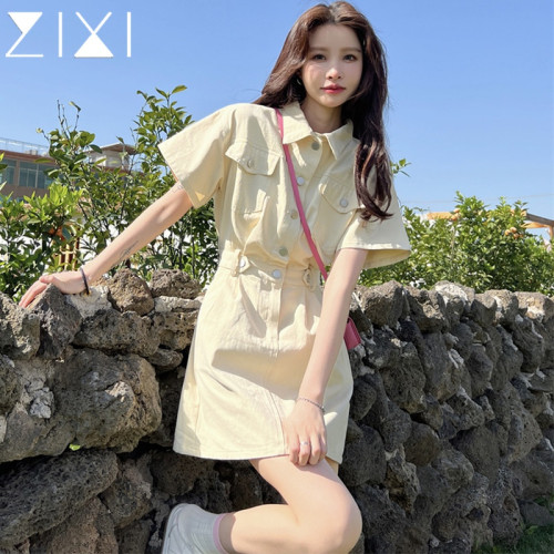 牛仔連衣裙短裙女2025夏季高級感小衆不撞款設計感小個子短袖裙子